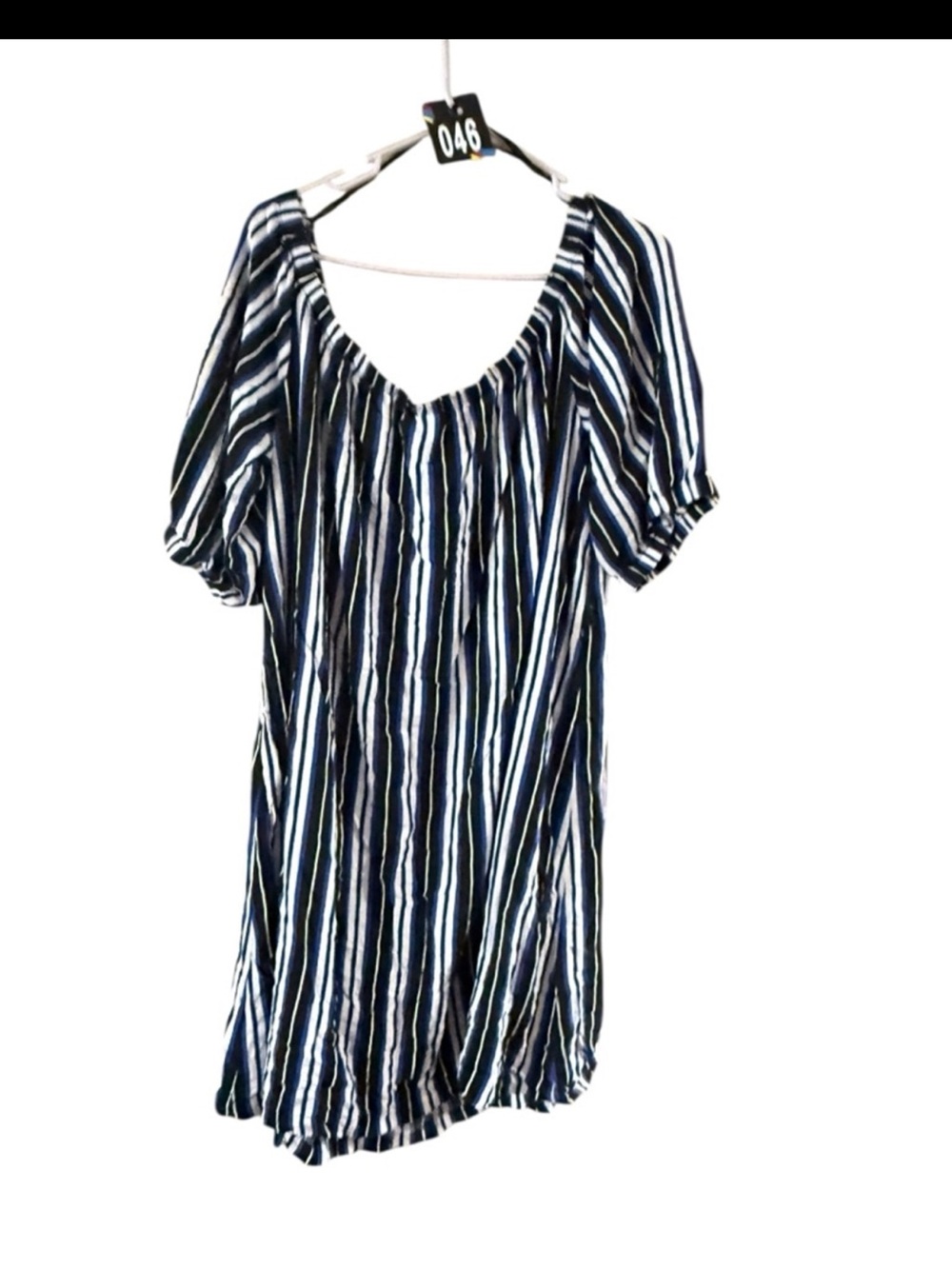 City Chic Navy & White Striped Puff-Sleeve Mini Dress - Picture 3 of 9